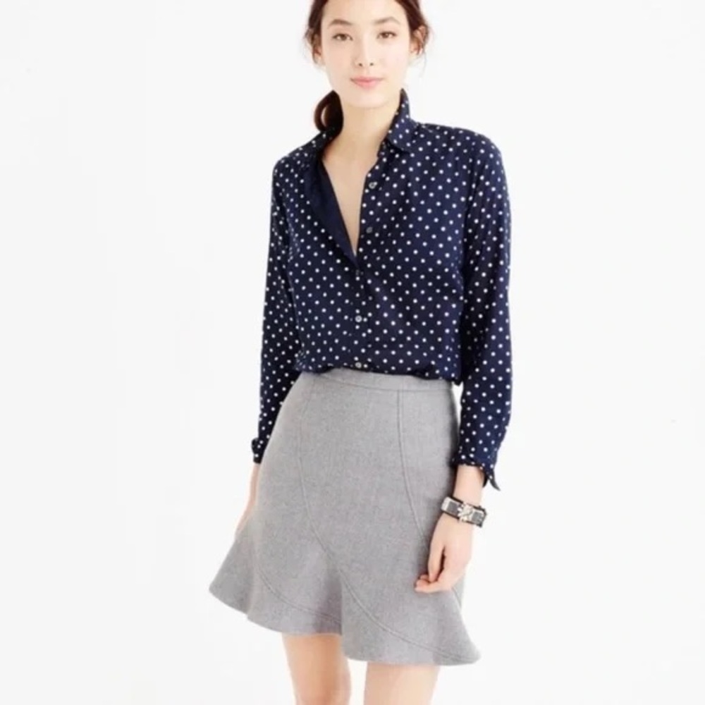 COPY - JCrew Perfect Foil Dot Navy Button down blouse size 8 petite.